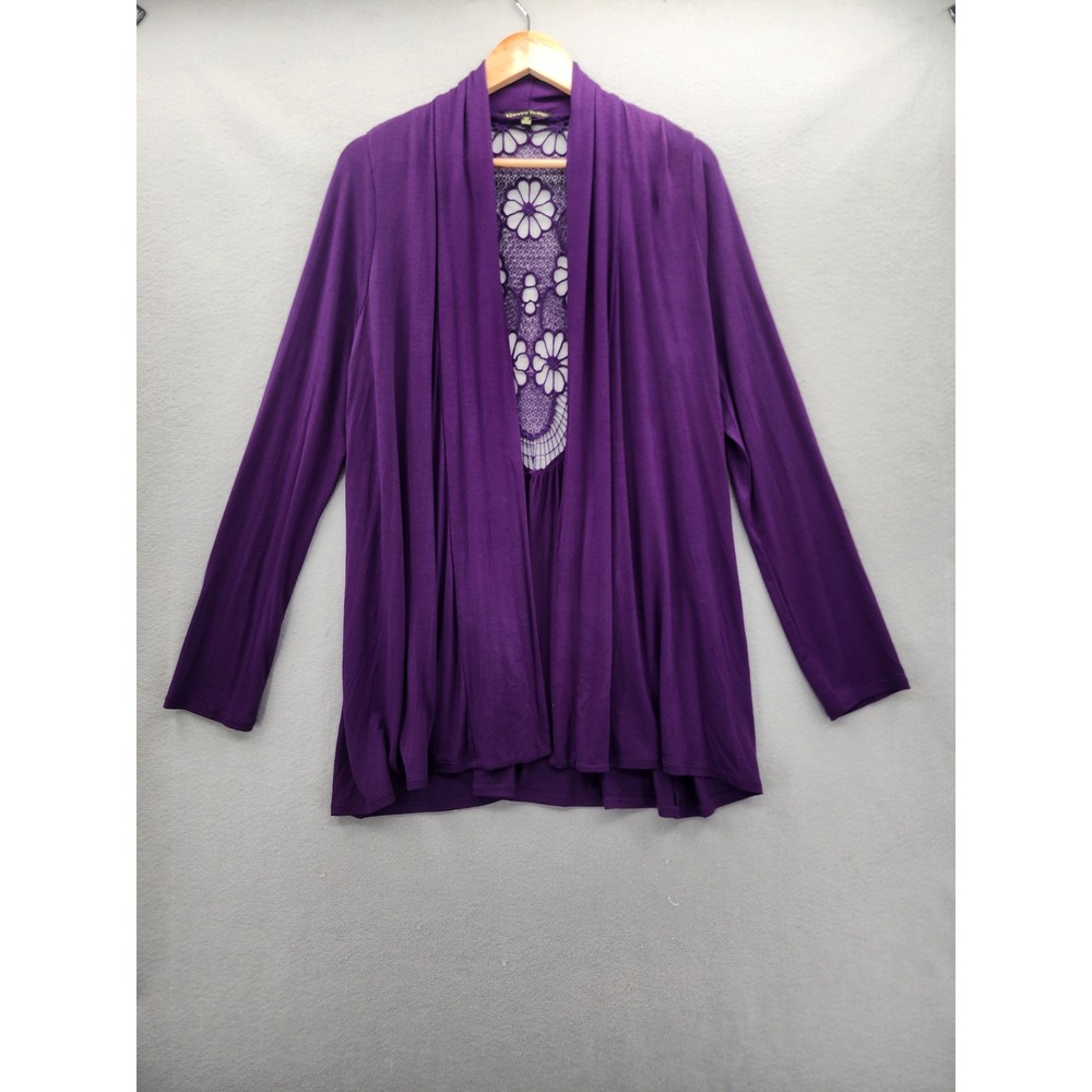 Always Indigo Purple Crochet Lace Back Open Front Cardigan Plus Size 1X Boho